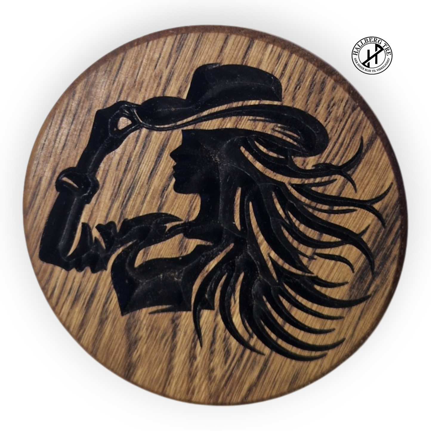 Cowgirl-coaster i eik Ø100 mm – CNC-frest western glassbrikke