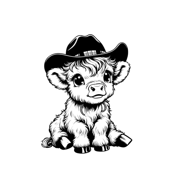 Drikkebrikke med Highland-kalv i cowboyhatt