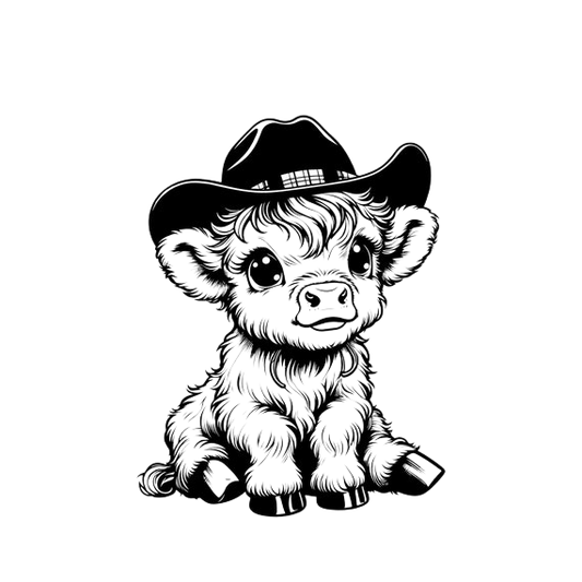 Drikkebrikke med Highland-kalv i cowboyhatt