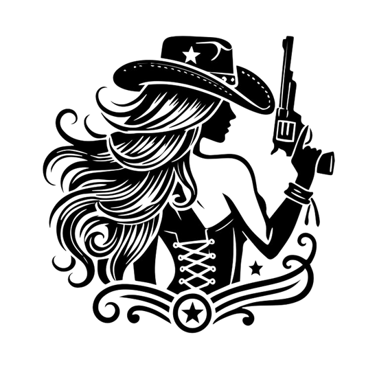 Drikkebrikke med cowgirl i hatt og rifle