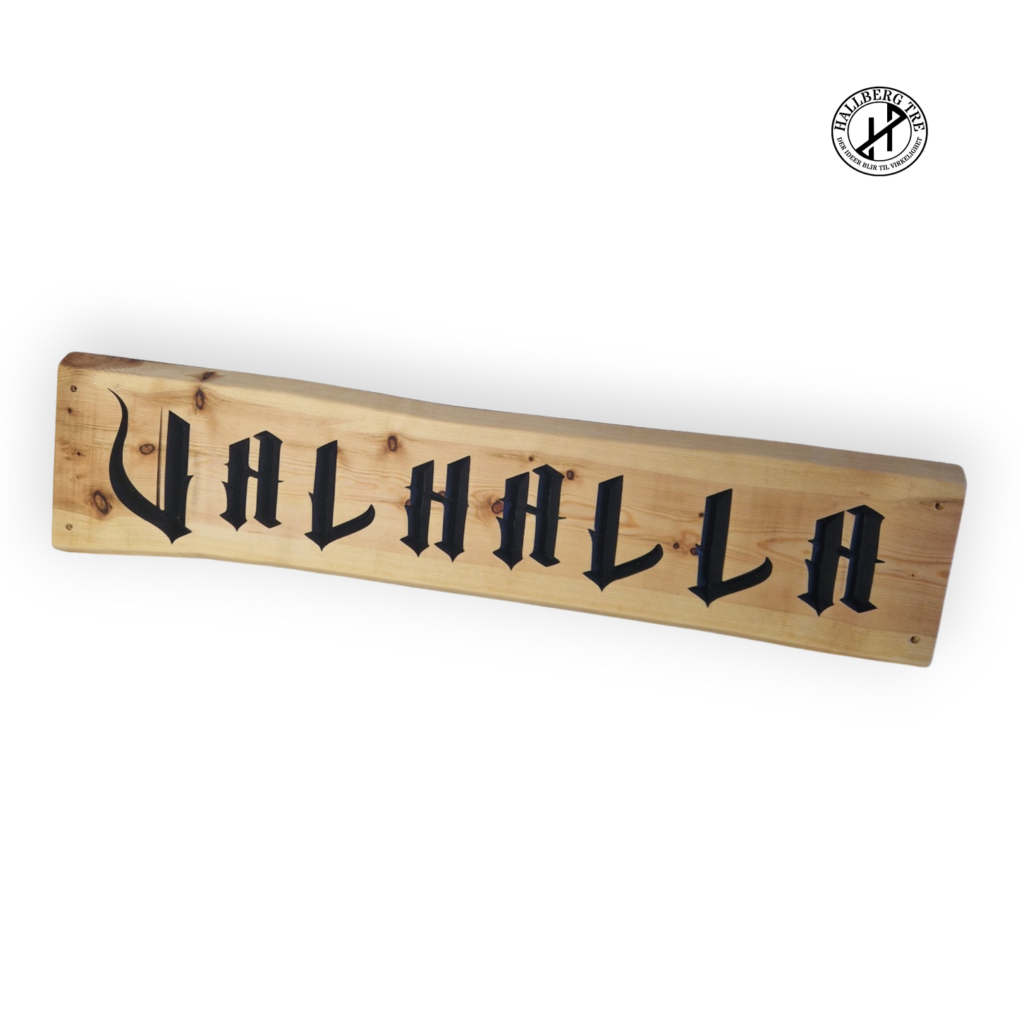 Villmark-skilt Valhalla i furu 220 × 1000 mm