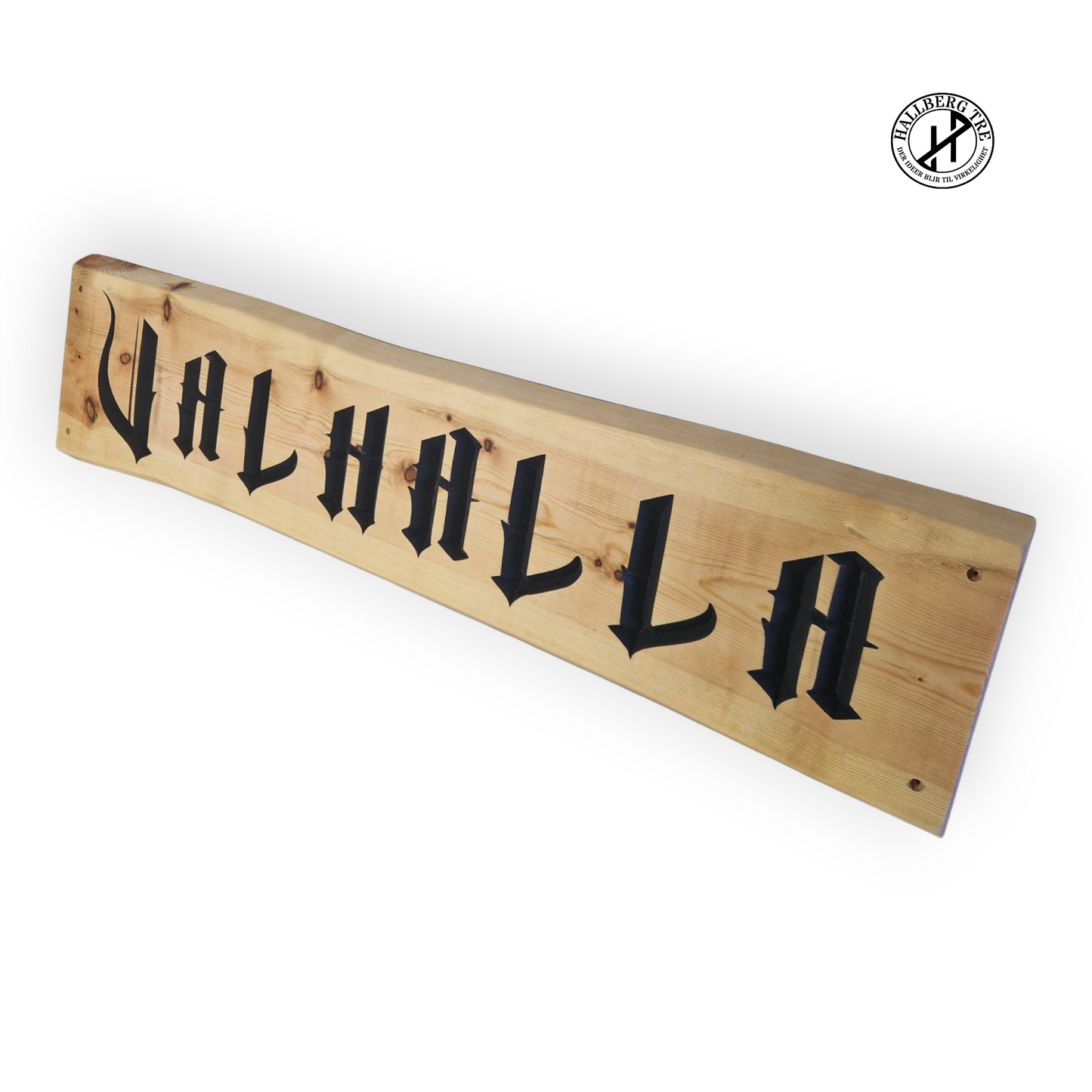Villmark-skilt Valhalla i furu 220 × 1000 mm