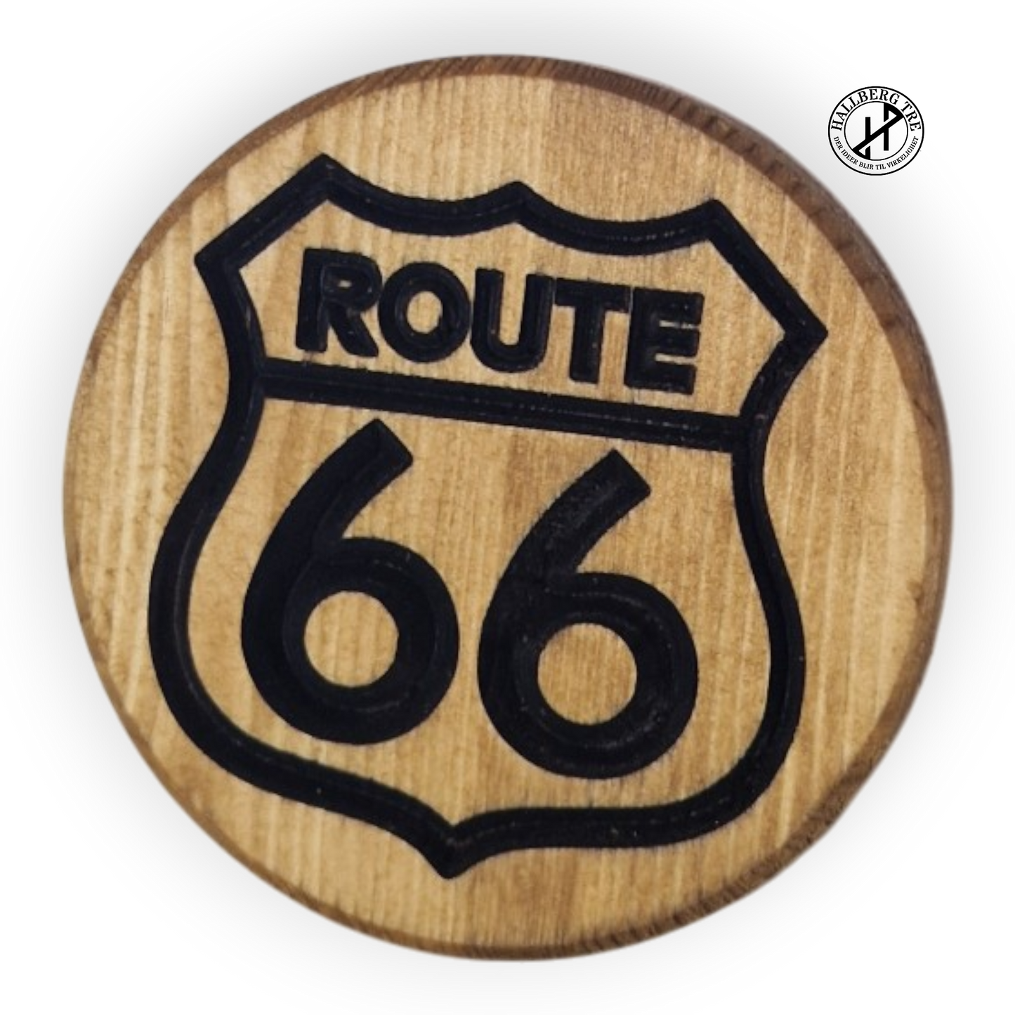 Outlet – Route 66-coaster i furu Ø100 mm | CNC-frest glassbrikke