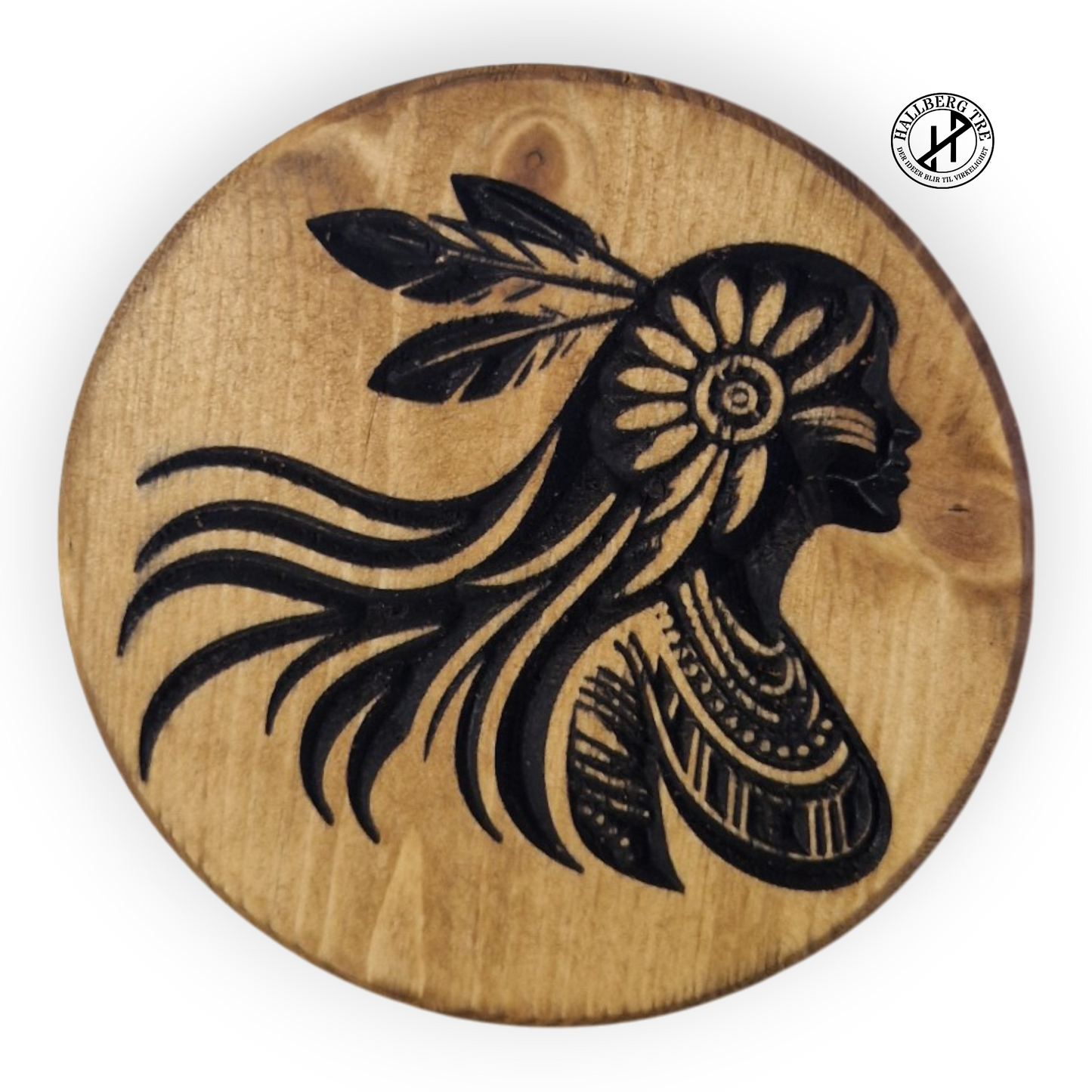 Outlet – Indianer-dame-coaster i furu Ø120 mm (nr. 1)