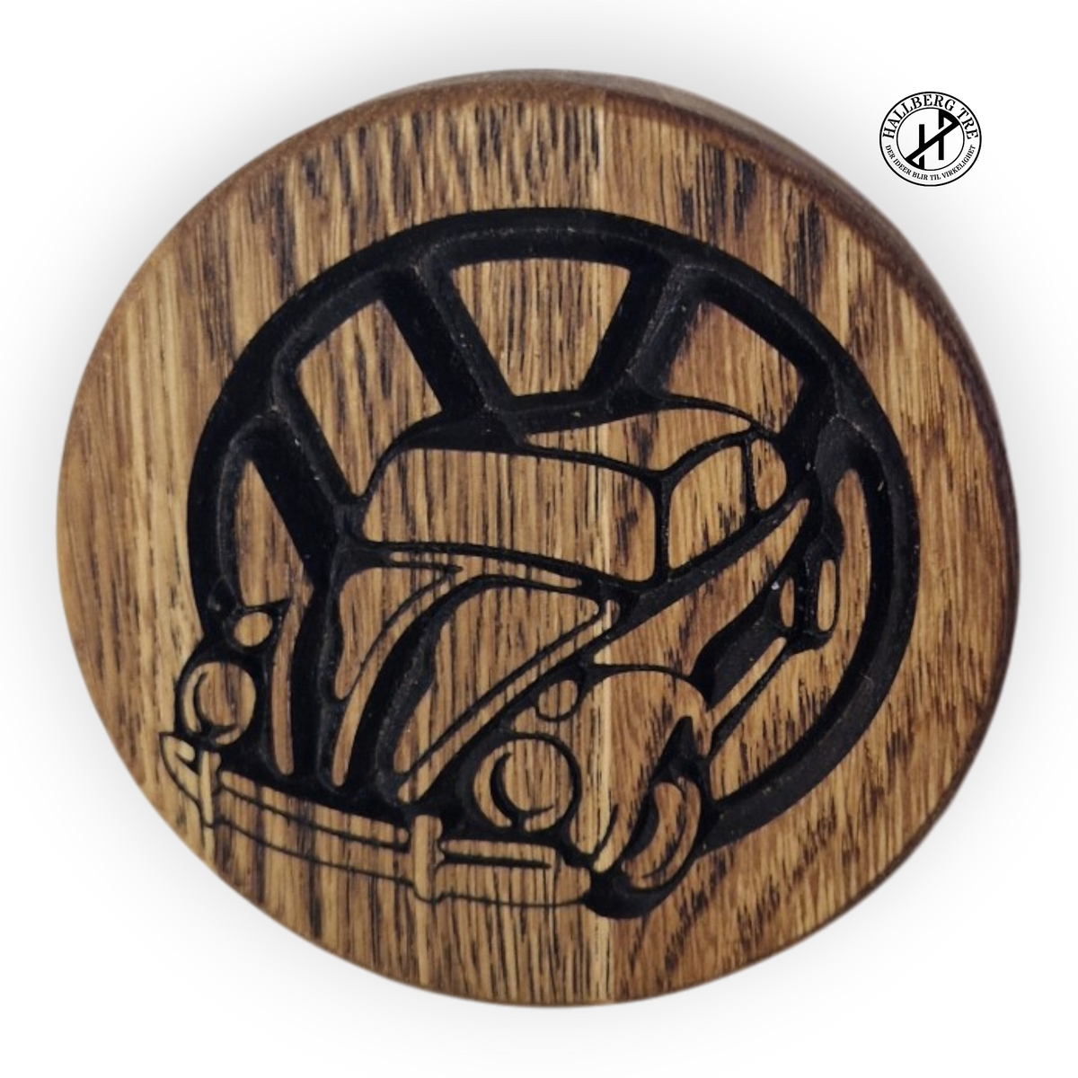 VW Boble-coaster i eik Ø100 mm – CNC-frest glassbrikke