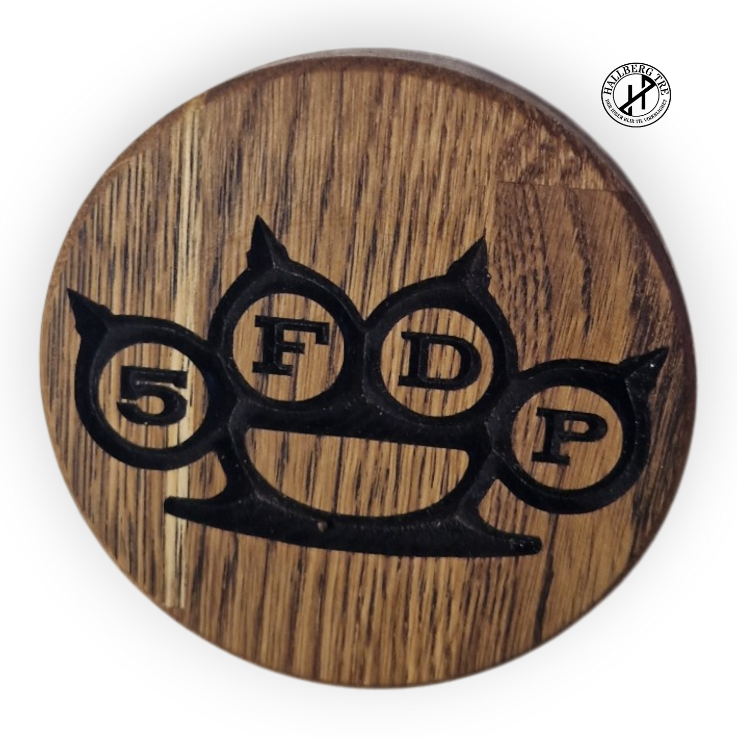 5FDP-coaster i eik Ø100 mm – Five Finger Death Punch glassbrikke