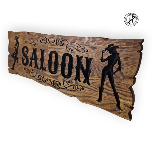 Saloon-skilt i eik – Cowboy & Cowgirl western | Treskilt