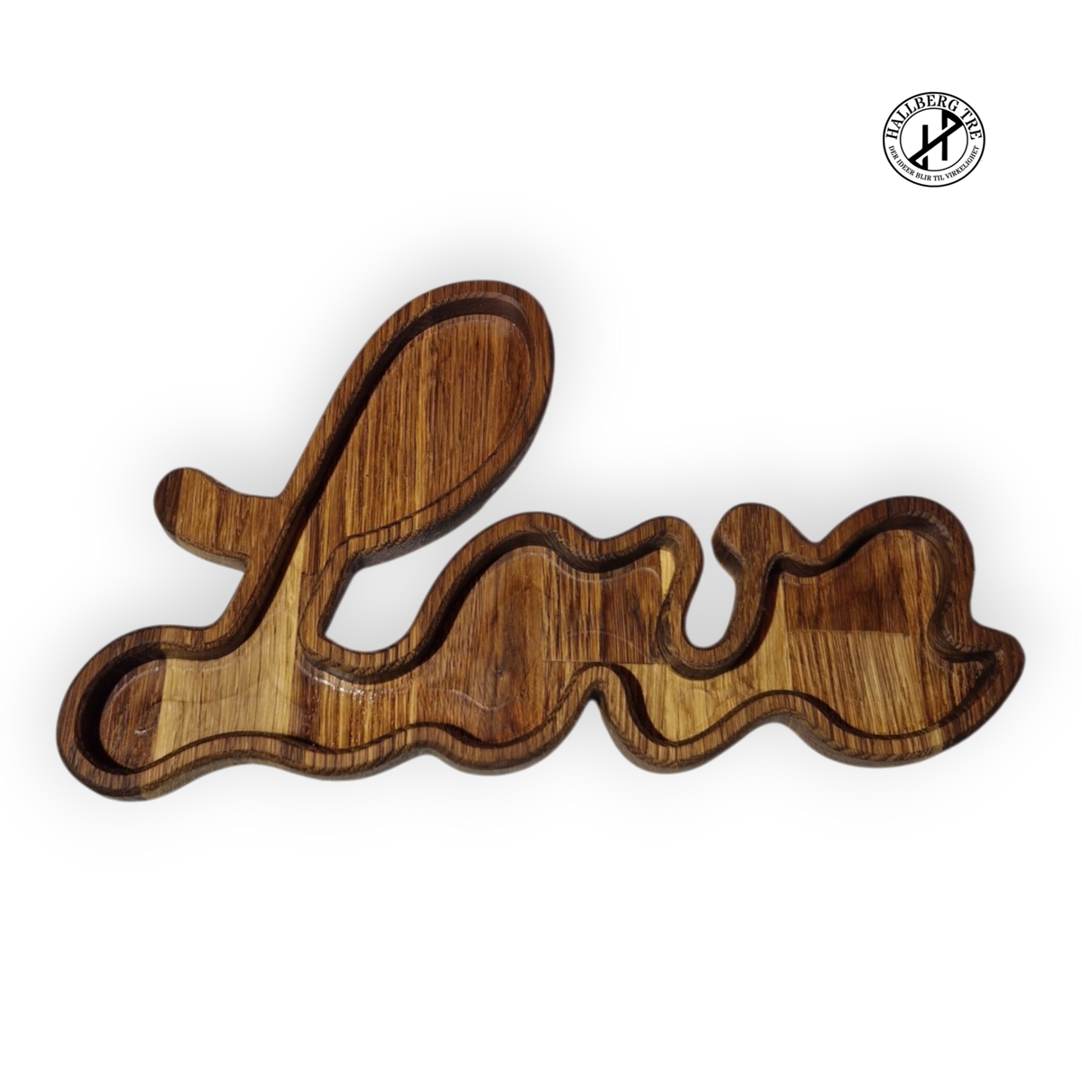 Love-fat i massiv eik, dekorfat 300 × 170 mm sett forfra