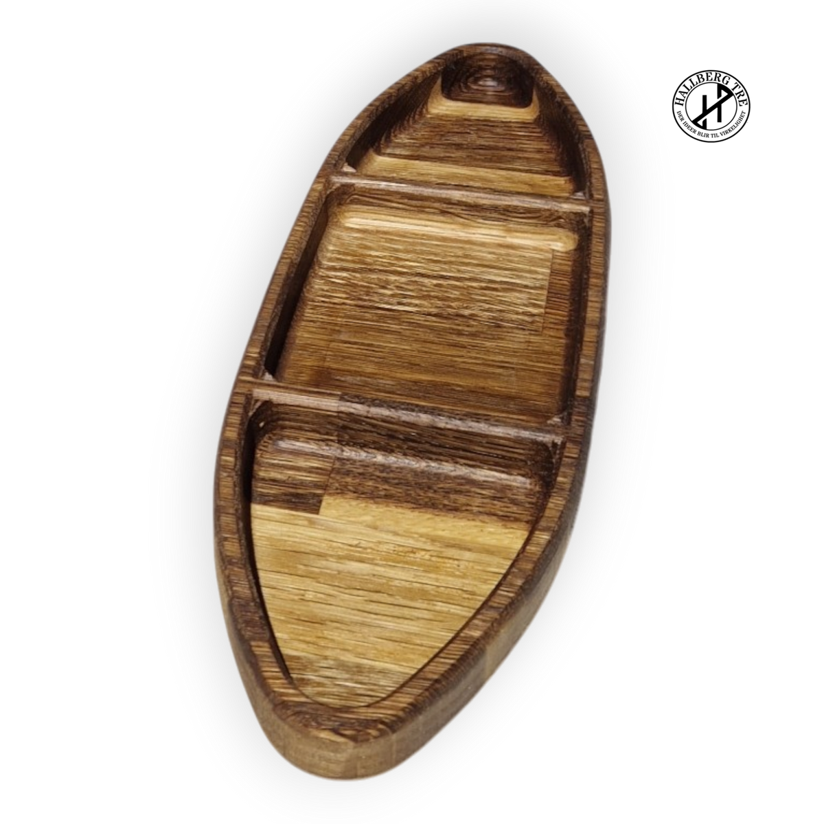 Liten båt-fat i massiv eik, dekorfat 290 × 90 mm