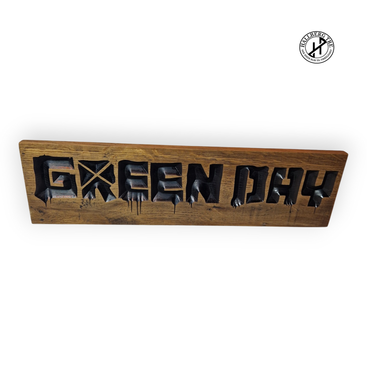 Green Day-skilt frest i massiv eik