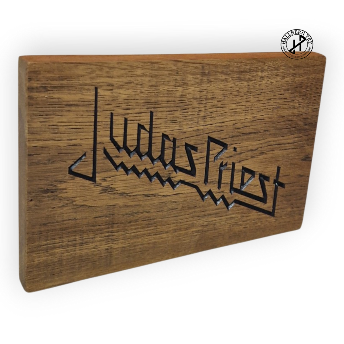 Judas Priest-logo i eik, nærbilde