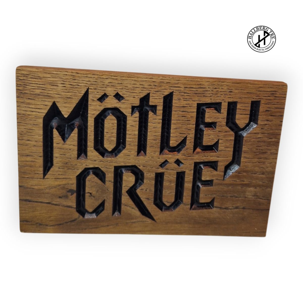Mötley Crüe-skilt frest i massiv eik