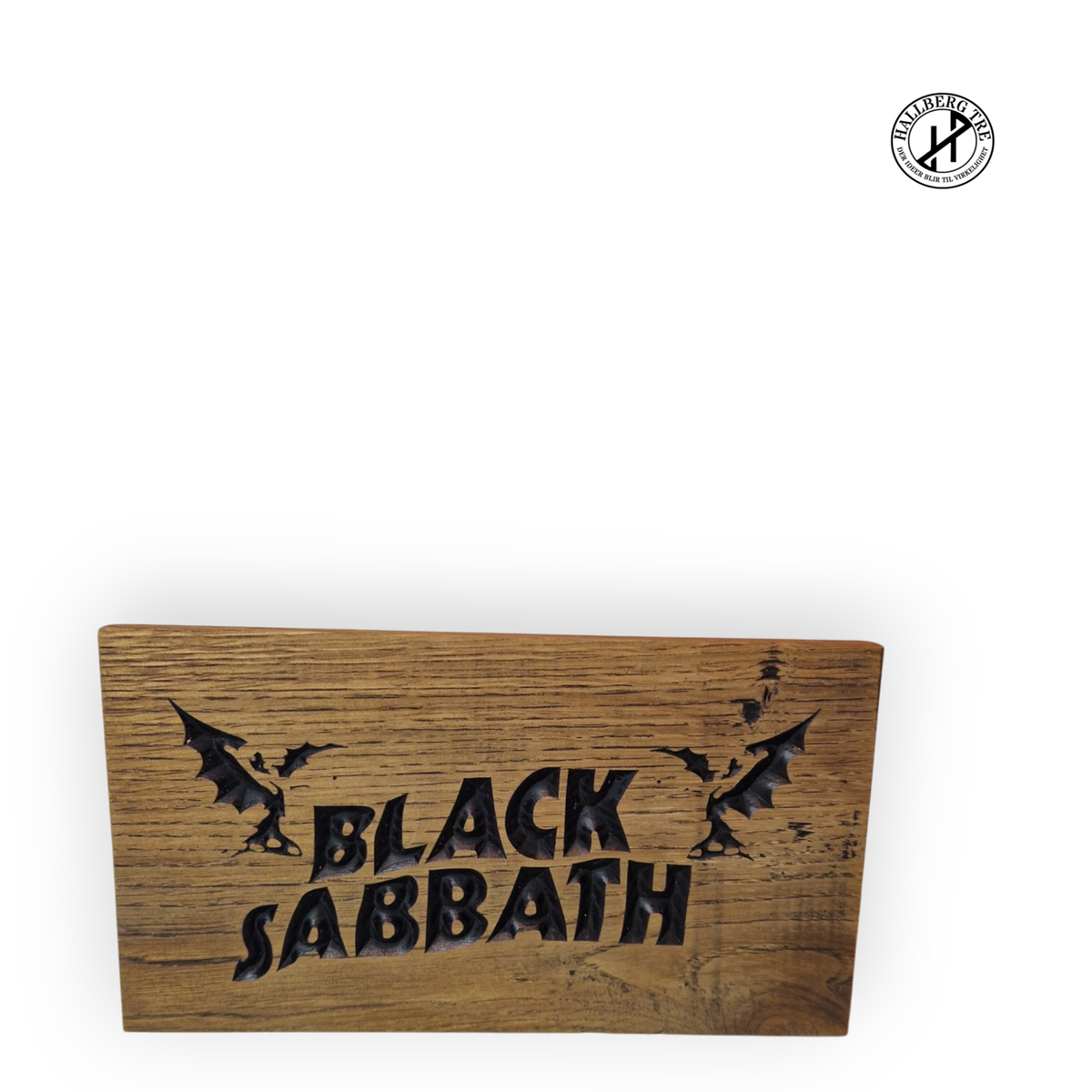 Black Sabbath-skilt frest i massiv eik