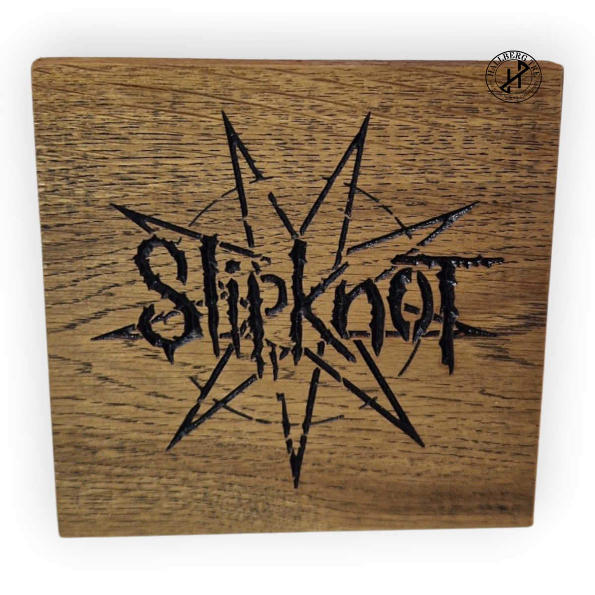 Slipknot-skilt frest i massiv eik, motiv 1