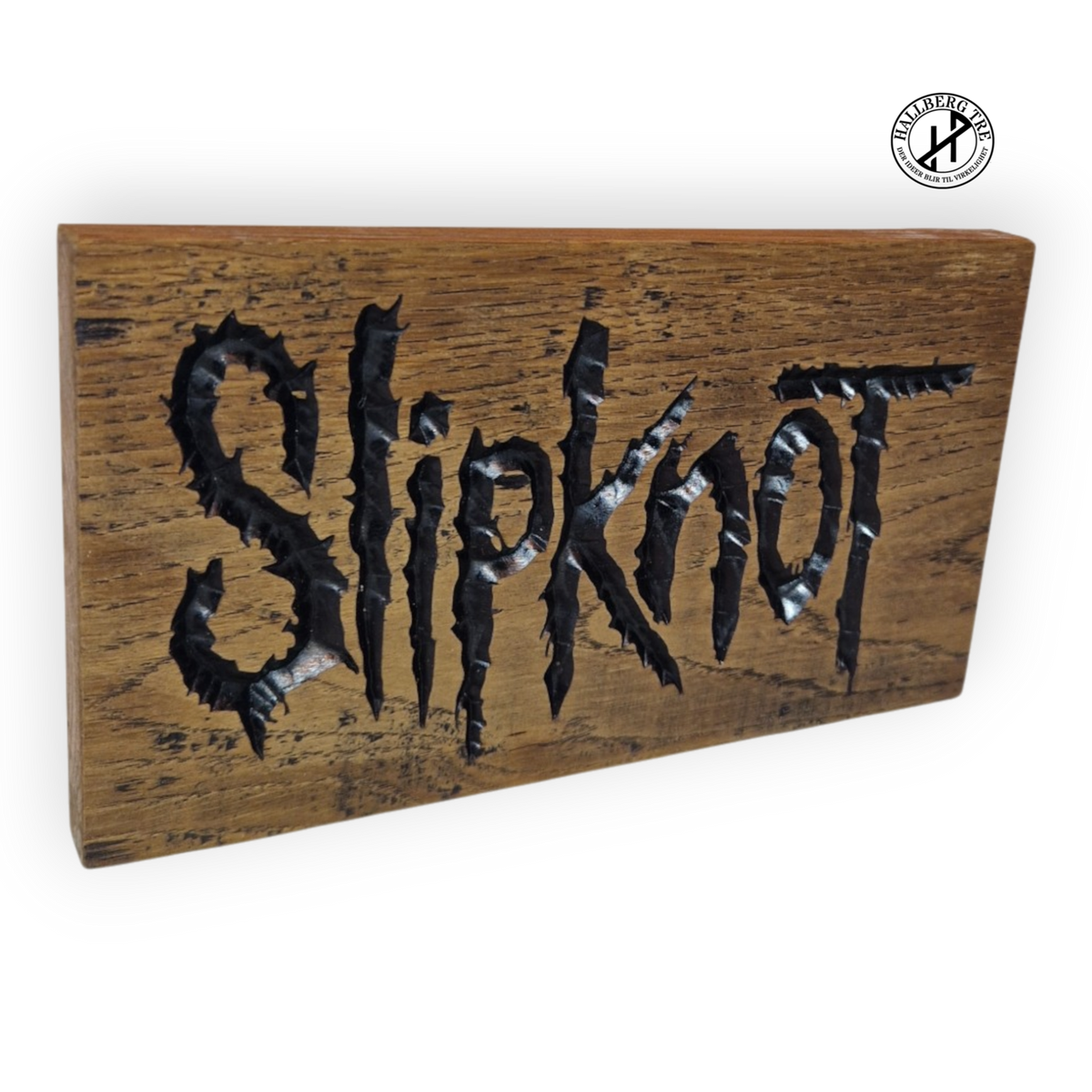 Slipknot-logo i eik, nærbilde